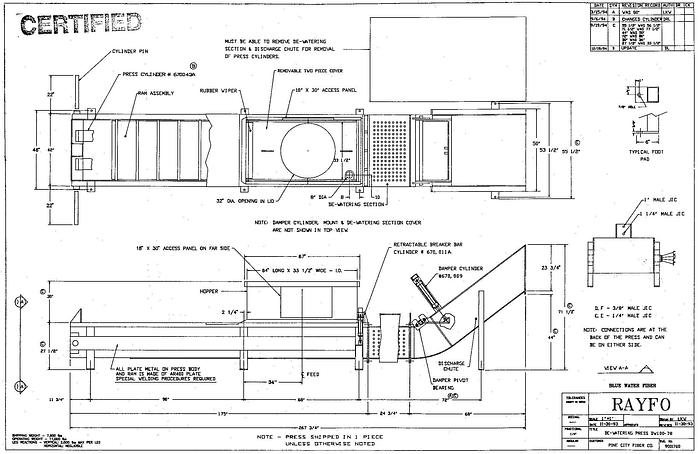 Used Rayfo  Rayfo Compactor With Hydraulic Unit, 20 Hp Motor, 1800 Rpm, 575V.  For Processing Wet Waste. #24303