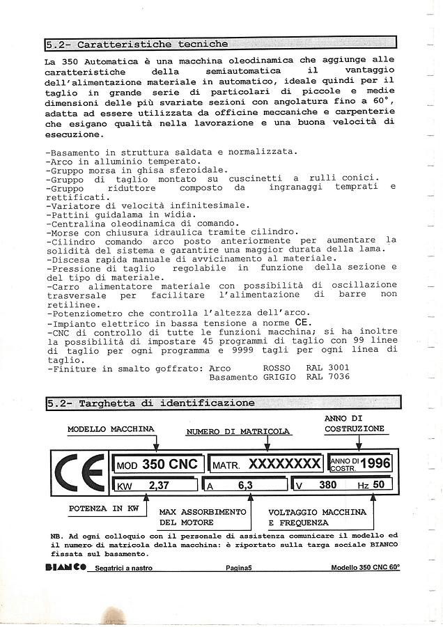 Usato LIBRO SEGATRICE A NASTRO BIANCO 350 CNC