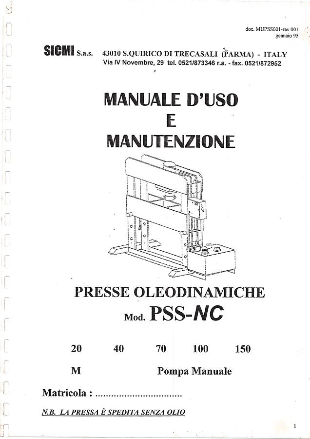Usato LIBRO PRESSA OLEODINAMICA SICMI