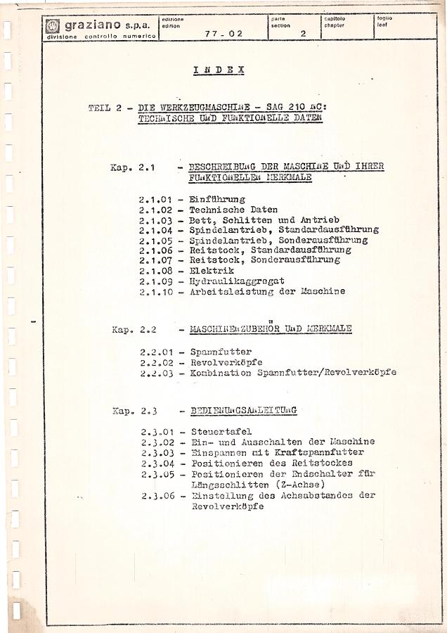 Usato Bedienungsanleitung für die CNC-Drehmaschine Graziano SAG 210