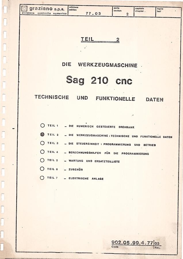 Usato Bedienungsanleitung für die CNC-Drehmaschine Graziano SAG 210