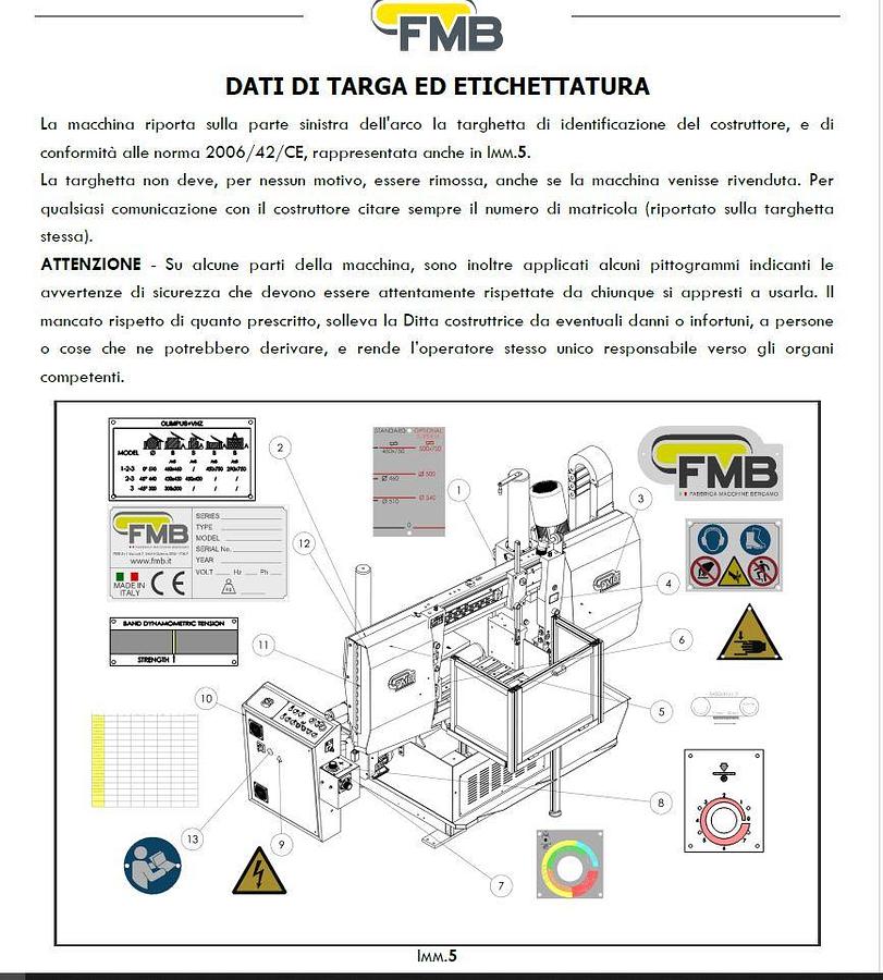 Usato LIBRO SEGATRICE SEMIAUTOMATICA FMB
