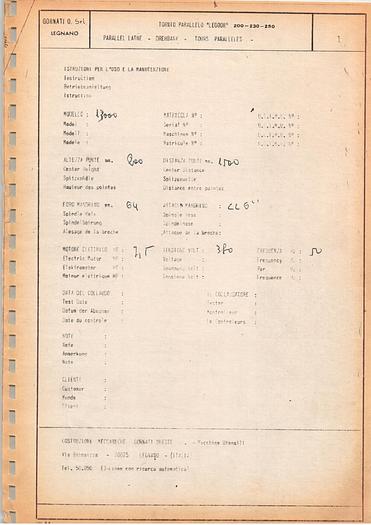 Used TORNIO GORNATI LEGOOR Serie 13000 Mod 1500x200/230/250