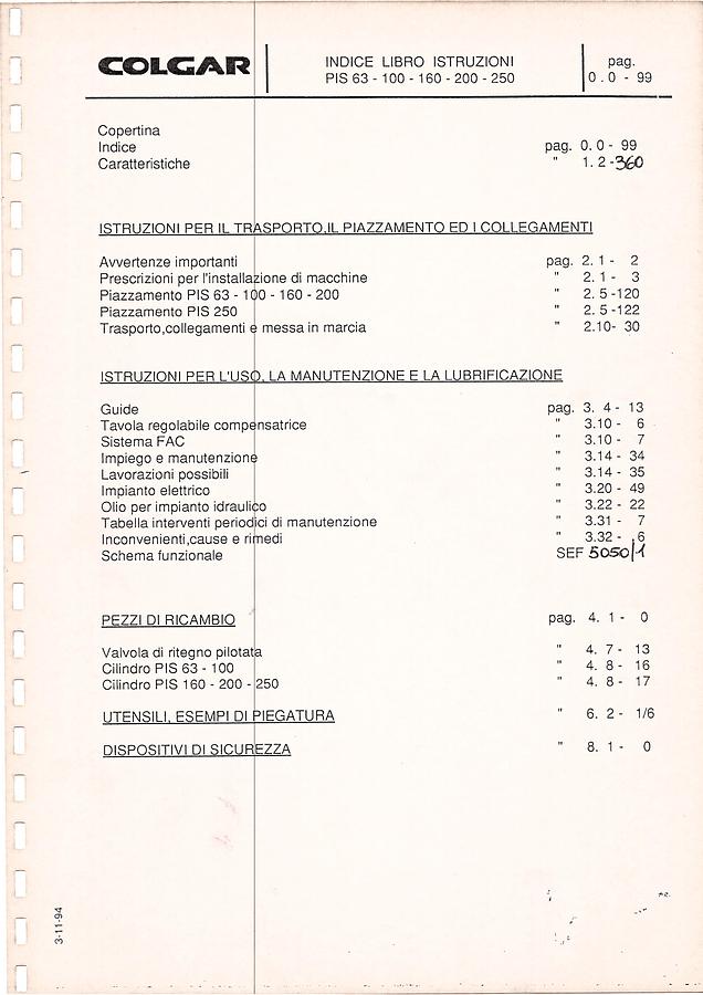 Usato LIBRO PRESSA PIEGATRICE COLGAR PIS