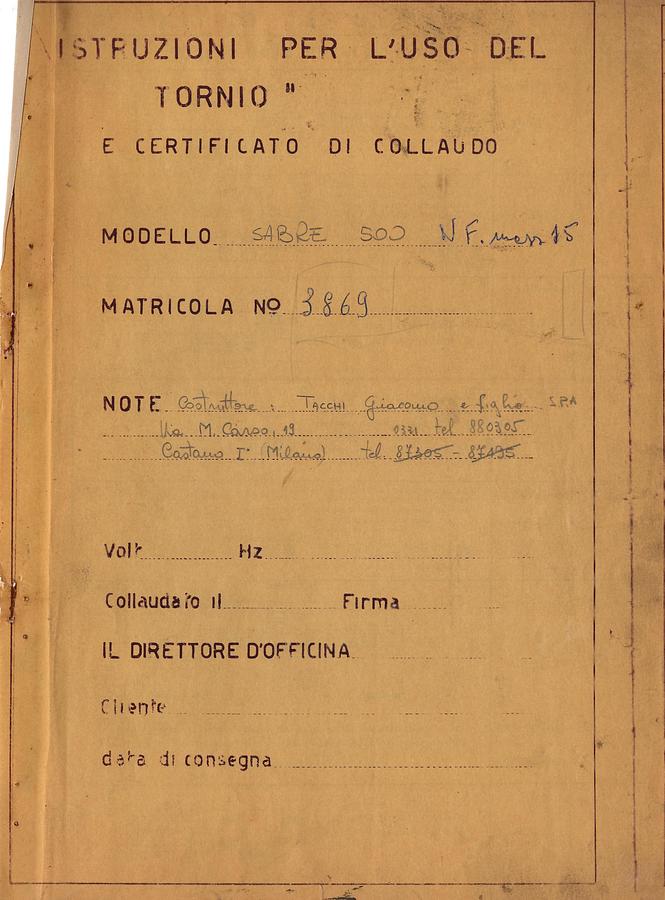 Usato LIBRO TORNIO PARALLELO SABRE 5000x500