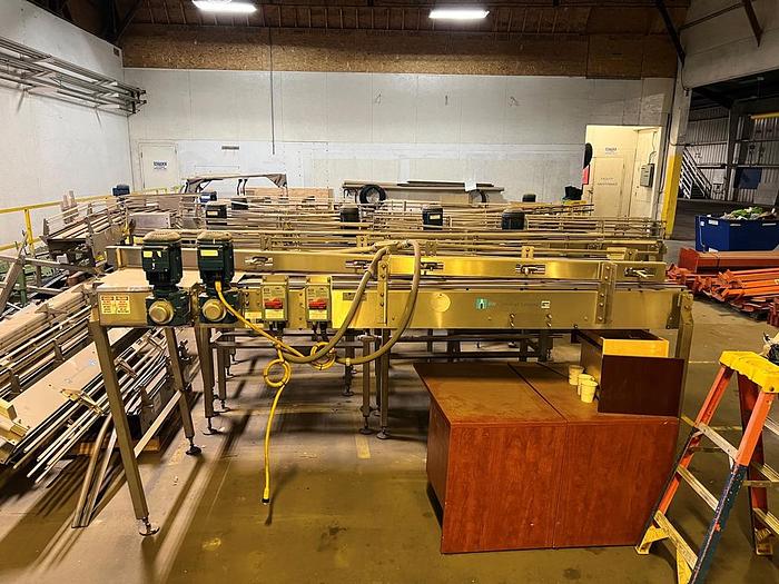 Used Stainless steel case and pallet conveyor to feed palletizer