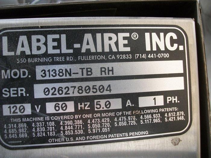 Used Labeler, Pressure Sensitive, Label-Aire, Mdl 3138NTBRH (2) #S741876