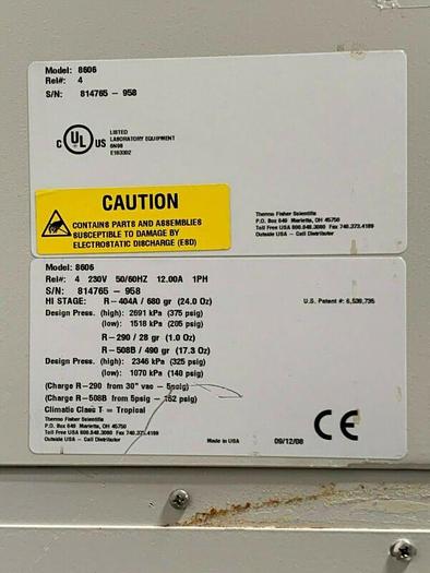 Used Thermo Scientific 8606 -86 ºC Ultra Low Laboratory Freezer 23 Cu Ft 230V
