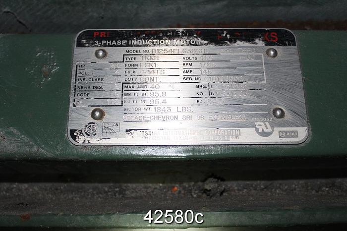 Used Toshiba B1254FLG3BSHD A/C Motor, 125 Hp, 1800 Rpm, 444TS Frame #42580