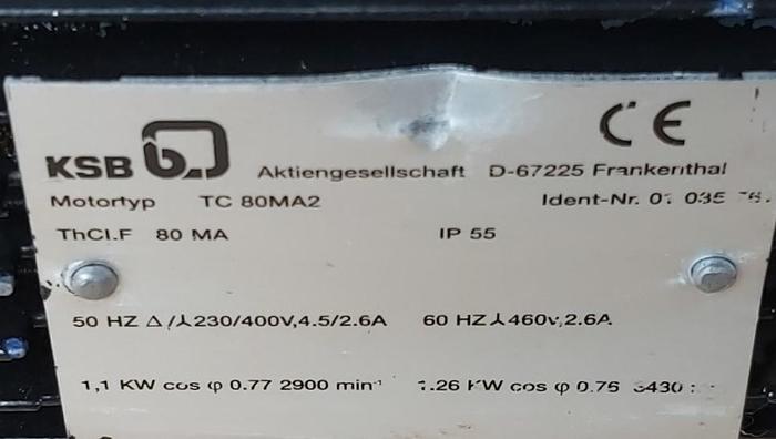 Gebraucht Etaprime Spiralblockpumpe, 3.12 112, 1-16m³/h, 21-11m, 1,1 KW, KSB,  gebraucht