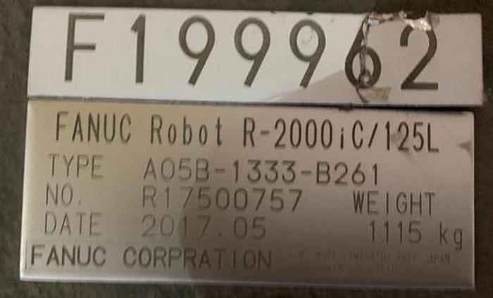 Used FANUC ROBOT LIQUIDATION SALE R2000iC/125L 6 AXIS CNC ROBOT WITH R30iB CONTROLLER, IR VISION, 125KG X 3,100 MM H REACH