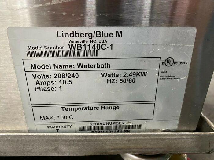 Used Lindberg/Blue M WB1140C-1 100 Liter Waterbath Temp 100°C 240 V w/ Mobile Cart