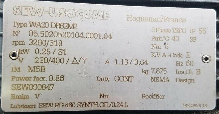 Used SEW-USOCOME WA20 DR63M2