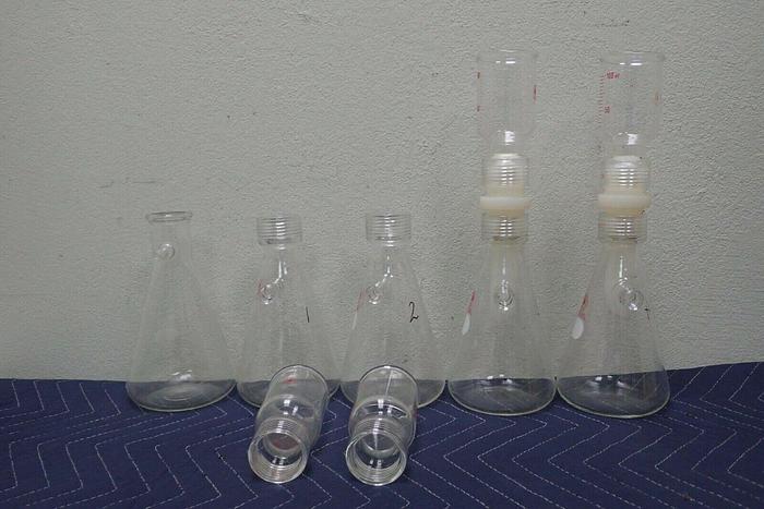 Used Lot of 4 Ace 500mL Flasks w/ #25 Top & Pyrex 5340 Erlenmeyer Filter Flask