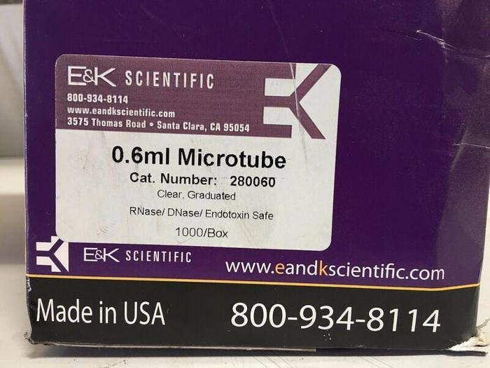 Used E&K 280060 0.6mL Accuflow Snap-Cap Microtubes 1000/BOX