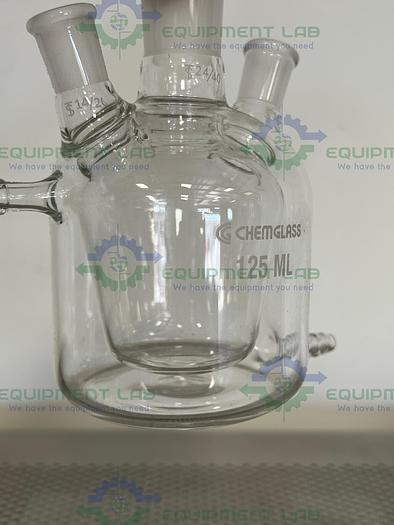 Used Chemglass 125 mL European Style 3-Neck Taper Jacketed Flask 24/40, 14/20