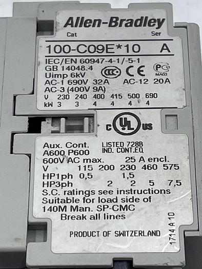 Used Allen-Bradley 100-C09E*10 Ser A 193-EECB Ser C