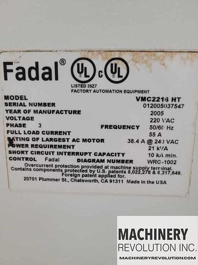 Used 2005 FADAL VMC 2216HT 4-Axis CNC Vertical Machining Center