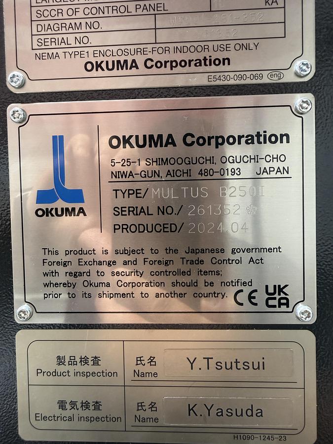 Used OKUMA MULTUS B250II Like Brand New Only 104 Hours Total Running Time