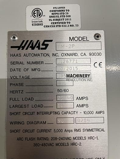 Used 2015 HAAS TM-2P CNC Vertical Machining Center