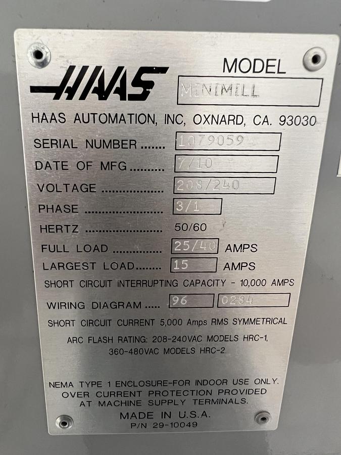 Used 2010 HAAS MINI MILL CNC 4-Axis Phase 1 or 3 Vertical Machining Center