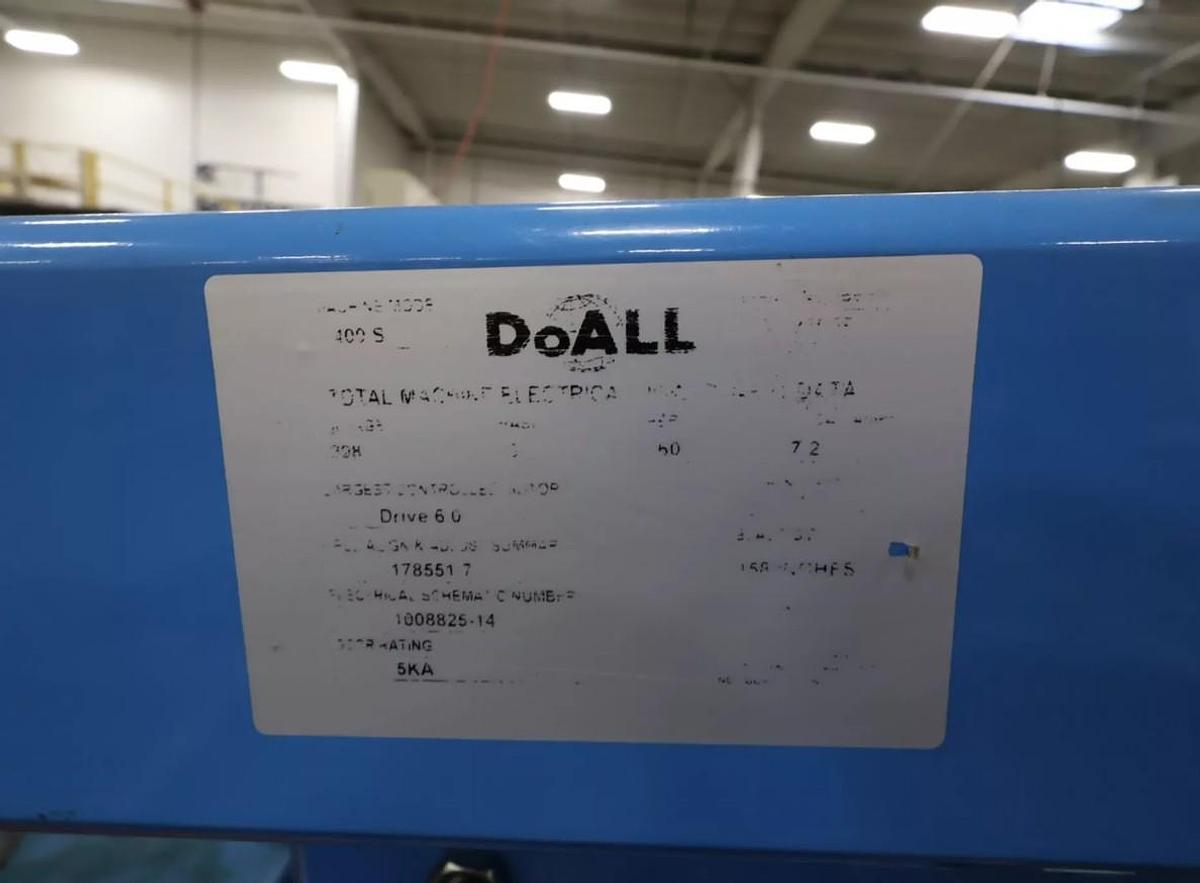 Used 2014 DoALL 400S Horizontal Band Saw with 10' Conveyor