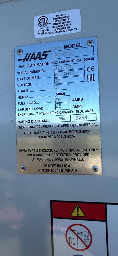 Used 2019 HAAS ST-35Y CNC Lathe with Live Tooling ***LOW HOURS***