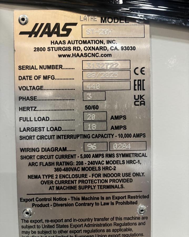 Used 2025 HAAS ST-20Y CNC Turning Center with Y-Axis and Live Tooling