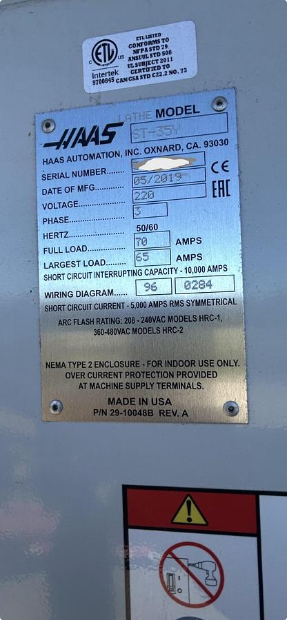 Used 2019 HAAS ST-35Y CNC Lathe with Live Tooling ***LOW HOURS***