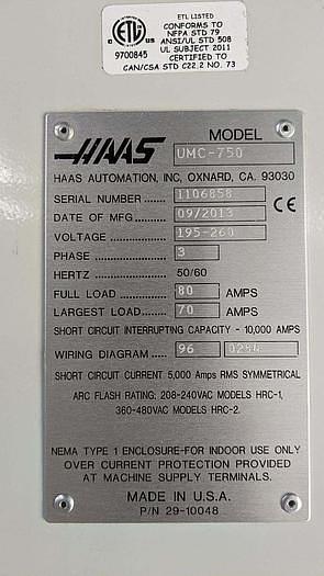 Used 2013 HAAS UMC-750 5-Axis 12,000 rpm CNC Vertical Machining Center ***Low Hours ***