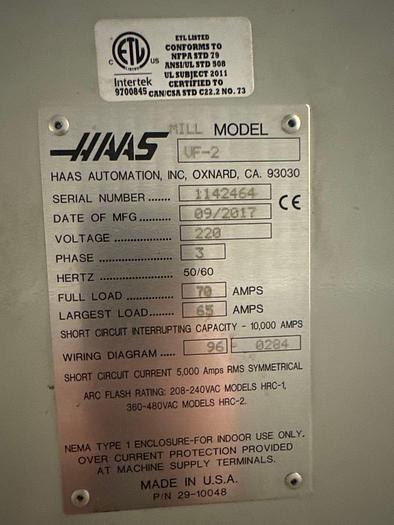 Used 2017 HAAS VF-2 CNC Vertical Machining Center *** Low Hours***