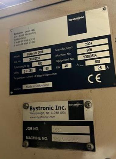 Used 2004 BYSTRONIC BYSPRINT 3015 CO2 LASER