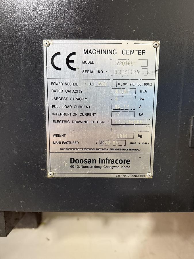 Used 2008 DOOSAN MV3016L 4-Axis CNC Vertical Machining Center