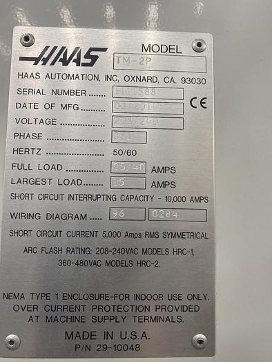 Used 2014 HAAS TM-2P 4-Axis CNC Vertical Machining Center