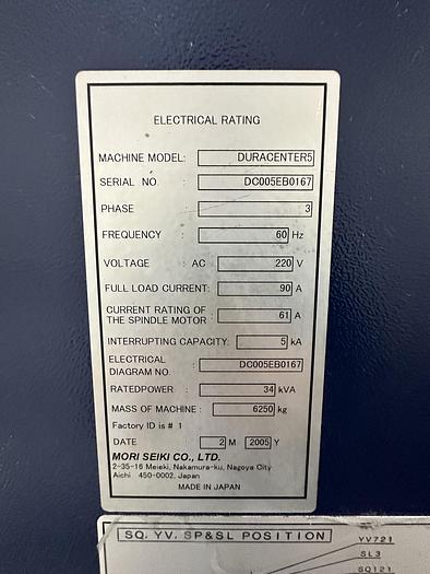 Used 2005 Mori Seiki DuraCenter 5 CNC Vertical Machining Center