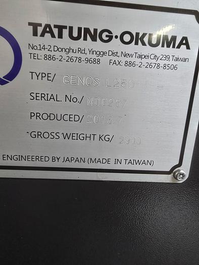 Used 2018 OKUMA GENOS L250II CNC Turning Center