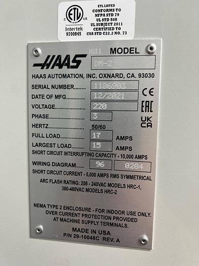 Used 2021 HAAS DM-2 4-Axis CNC Vertical Machining Center ***Low Hours***