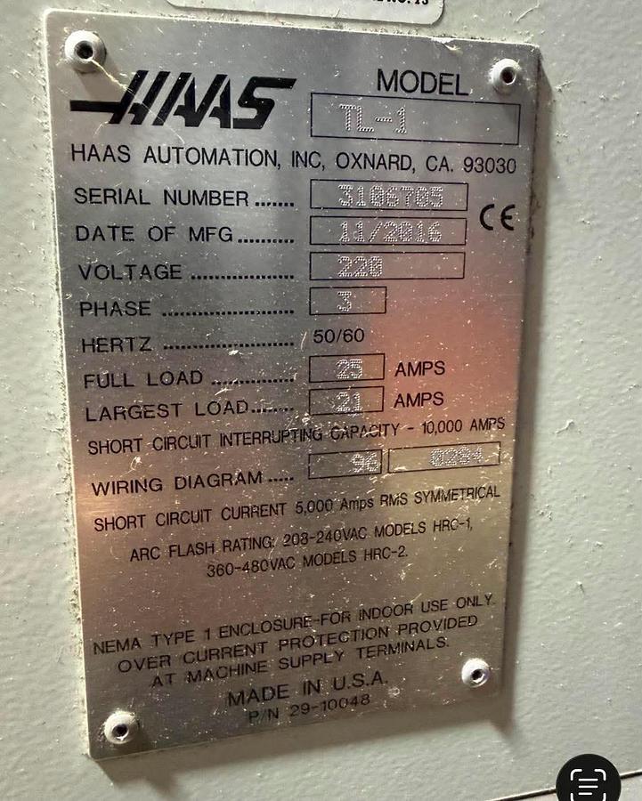 Used 2016 HAAS TL-1 CNC Lathe 10" Chuck A2-6 2,000 RPM Tailstock