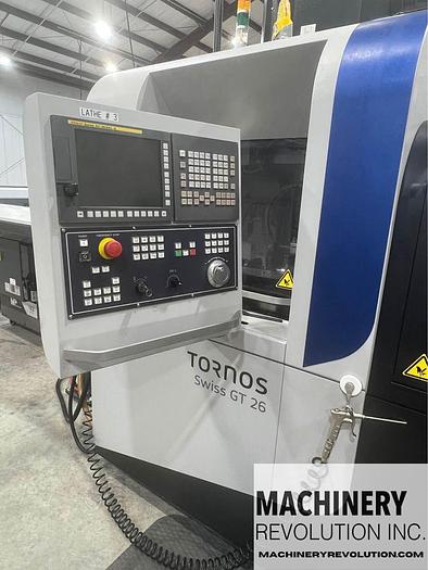 Used TORNOS Swiss GT 26 6-Axis CNC Swiss Lathe 12' Bar Feeder / Live Tooling / C-Axis ***Like New***