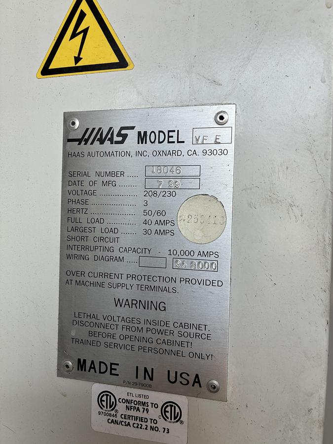 Used 1999 HAAS VF-E CNC Vertical Machining Center