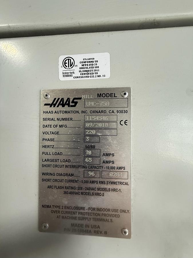 Used 2018 HAAS UMC-750 5-Axis 15,000 rpm CNC Vertical Machining Center