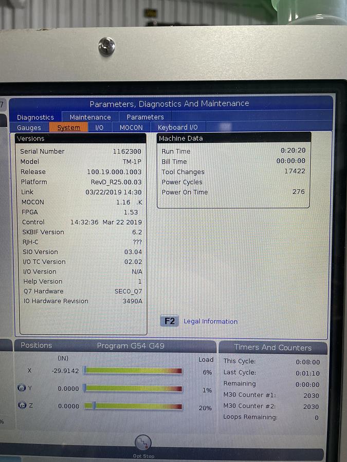 Used 2019 HAAS TM-1P 10,000 RPM Vertical Machining Center Only 276 Power On Hours