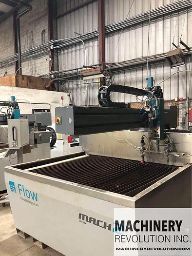 Used 2018 FLOW Mach 2 1313 60,000PSI 4' x 4' Dual Head CNC WaterJet Dual Feed Abrasive Hopper
