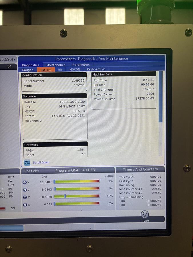 Used 2018 HAAS VF-2SS 15,000 RPM 4-Axis with HRT-160 Rotary Table Probe HSM
