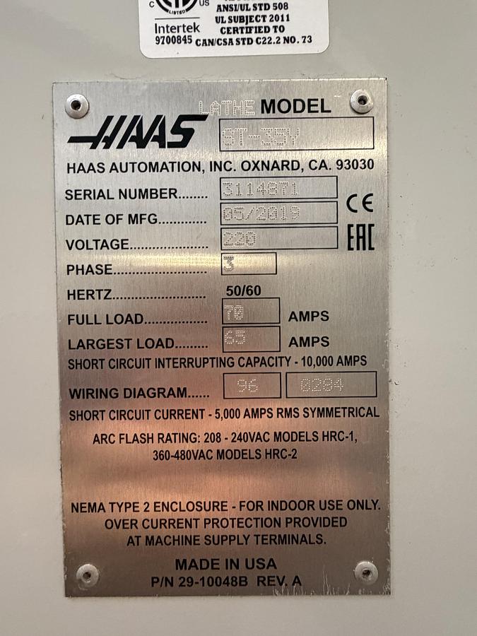 Used 2019 HAAS ST-35Y CNC Lathe with Live Tooling Only 719 Power On Hours