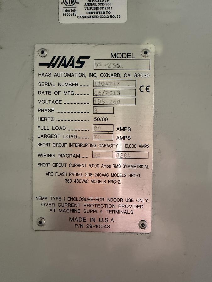 Used 2013 HAAS VF-2SS 4-Axis CNC Vertical Machining Center