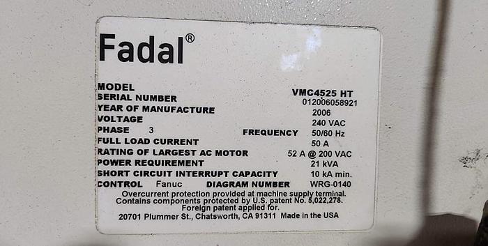 Used 2006 FADAL VMC-4525HT