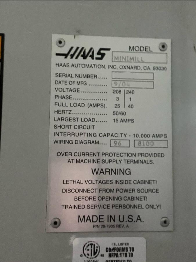 Used 2004 HAAS Mini Mill CNC Vertical Machining Center 4th Axis