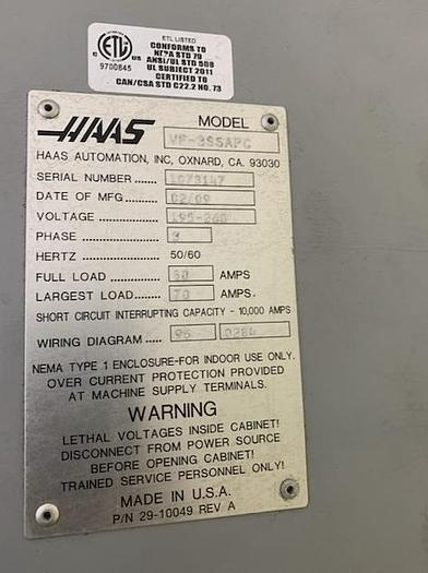 Used 2009 HAAS VF-3SS APC CNC Vertical Machining Center