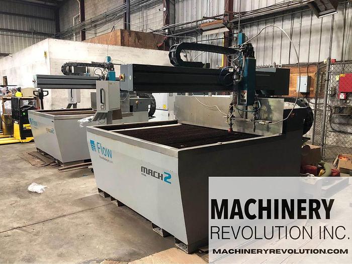 Used 2018 FLOW Mach 2 1313 60,000PSI 4' x 4' Dual Head CNC WaterJet Dual Feed Abrasive Hopper
